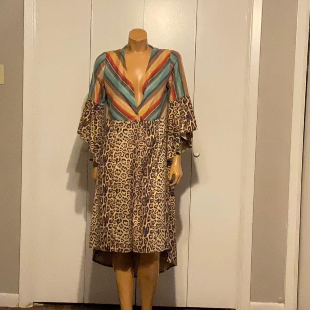 Multicolor Chevron and Leopard Print Dress
